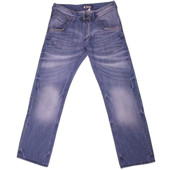 H&M Bragg Jeans Mens 31x32 Blue Fade Whisker 100% Cotton Denim, Fits 30.25x30 - Picture 1 of 16